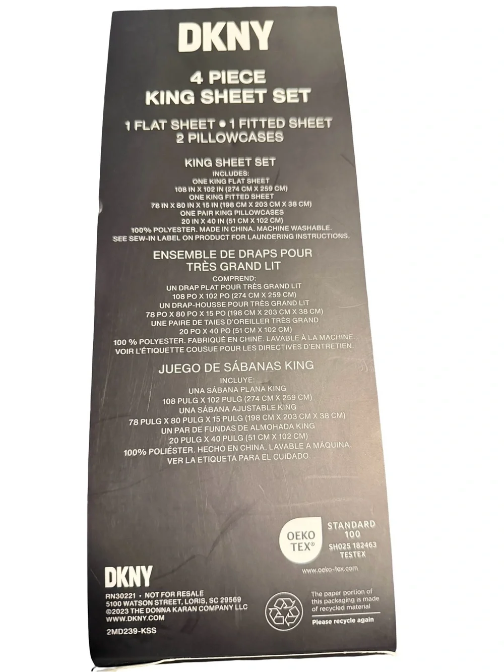 DKNY King 4-Piece Sheet Set in Light Gray
